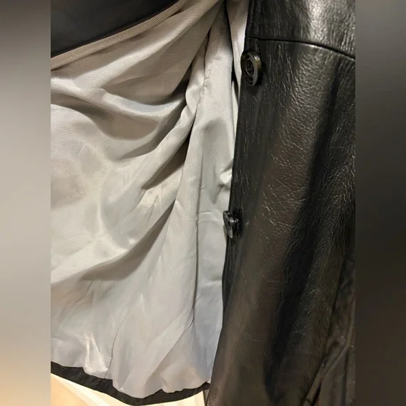 Long Leather Coat with Belt Size XL EUC Black - Picture 4 of 6